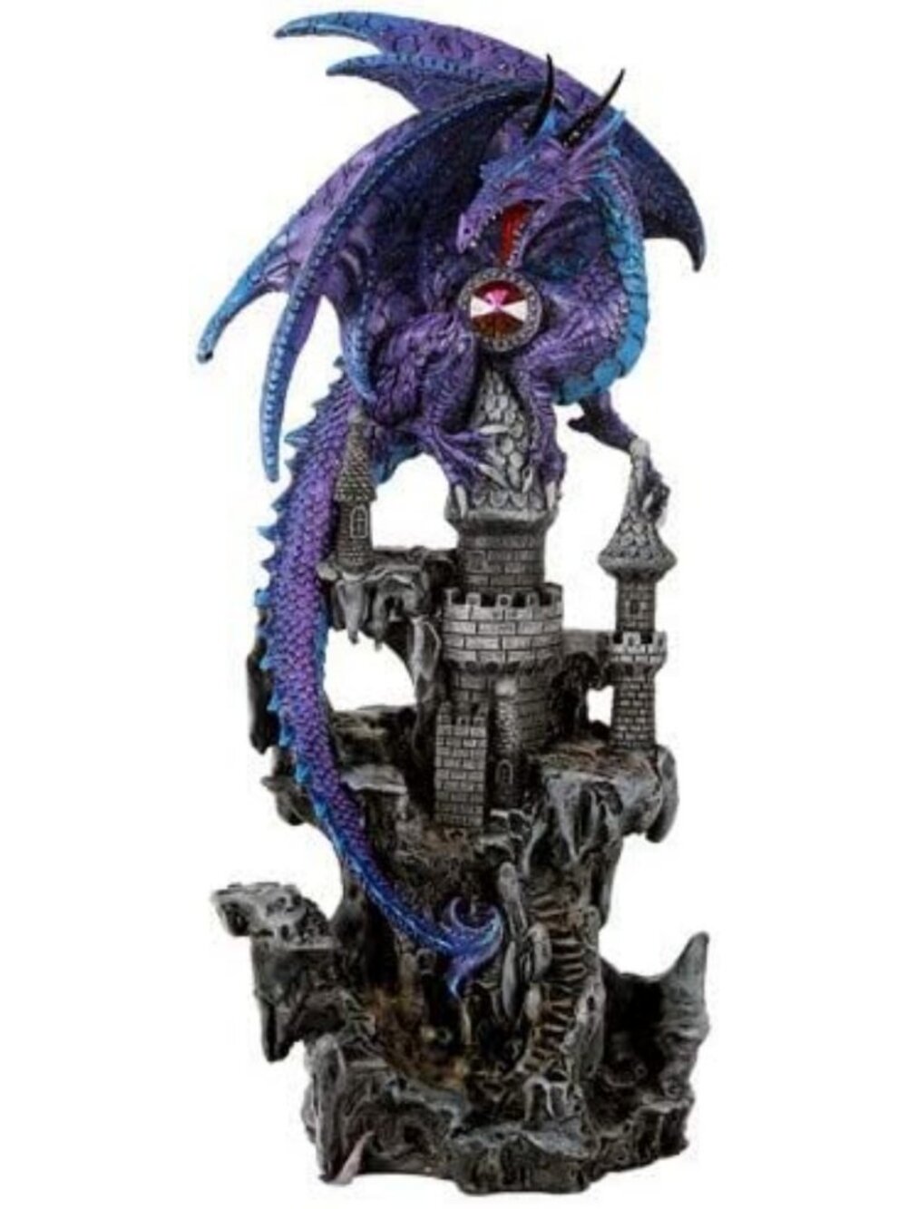 Guardian Dragon Castle Figurine with Rhinestones - Unique Tabletop Decor Gift